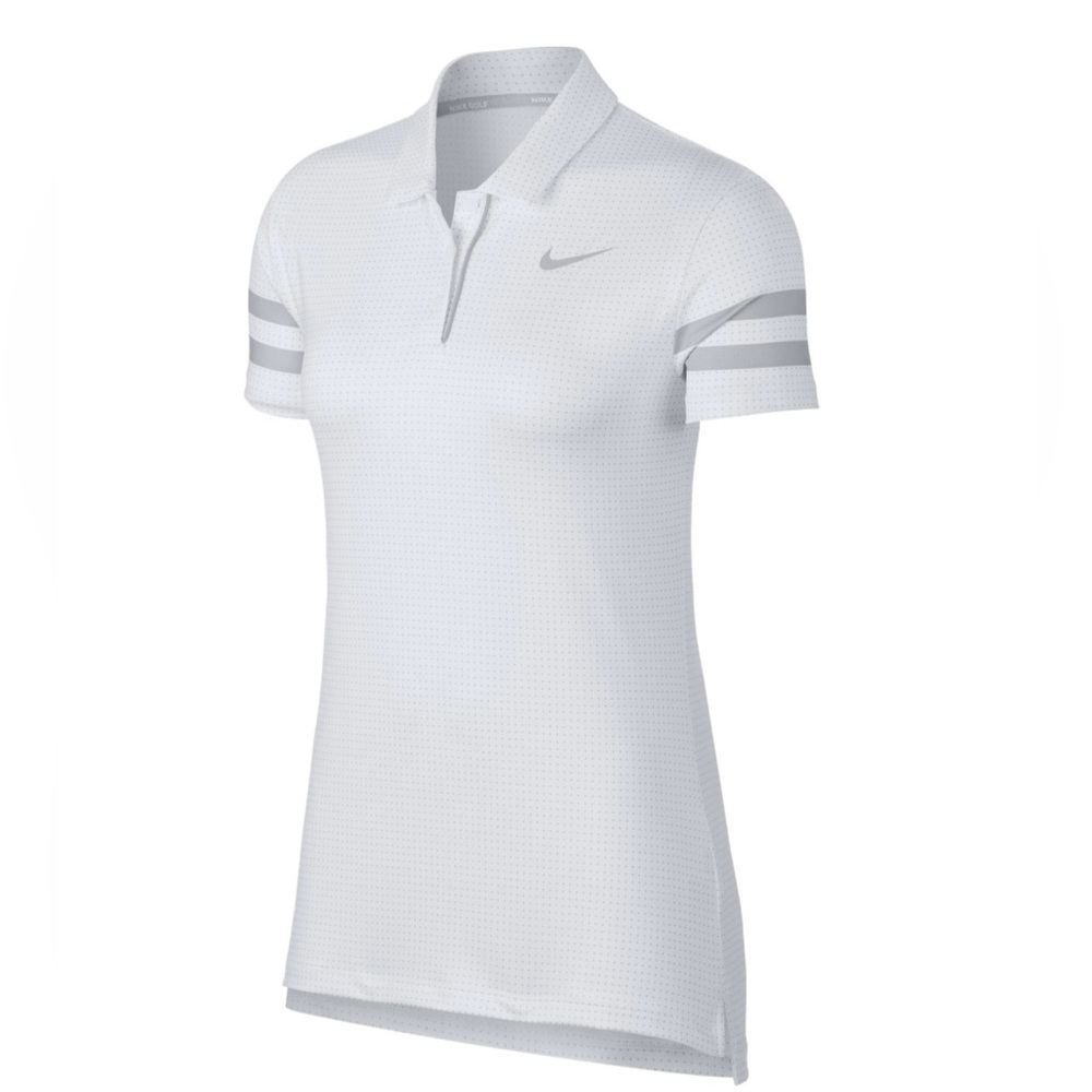 Nike Golf Dri-Fit White Polo Shirt with Gray Polka Dots Womens Size Large